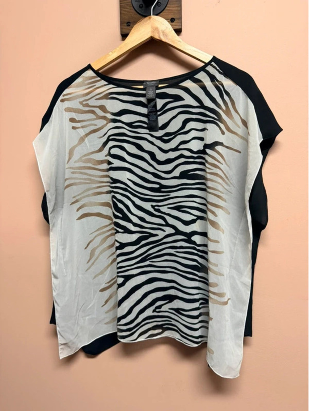Chico's Travelers Collection Animal Print Poncho Sheer Blouse Top